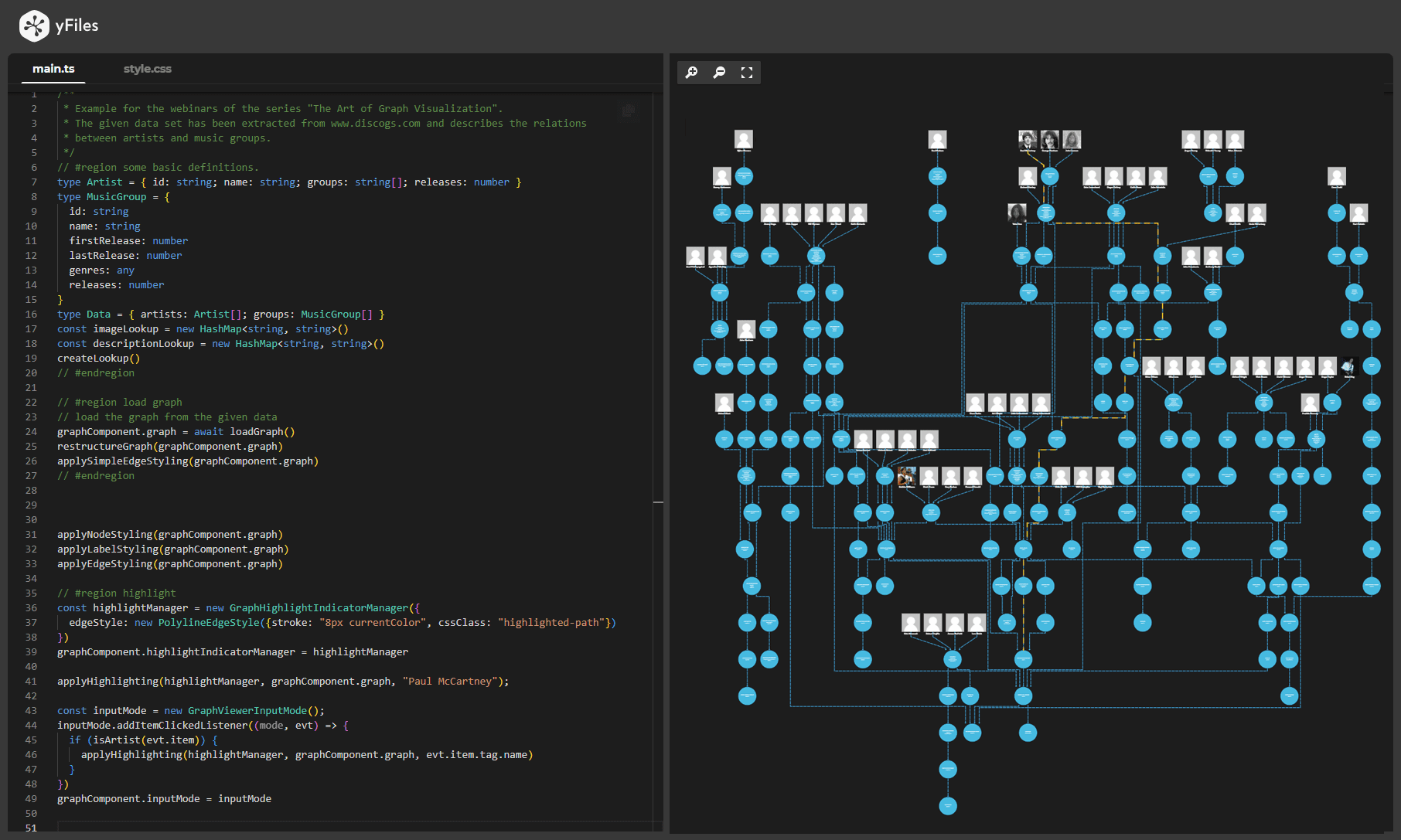 yFiles playground graph drawing example